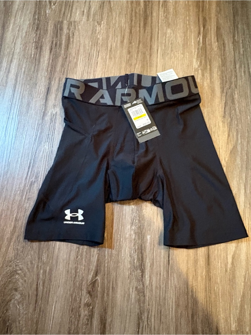 Under Armour Black Athletic Compression Shorts with Gray Logo Waistband